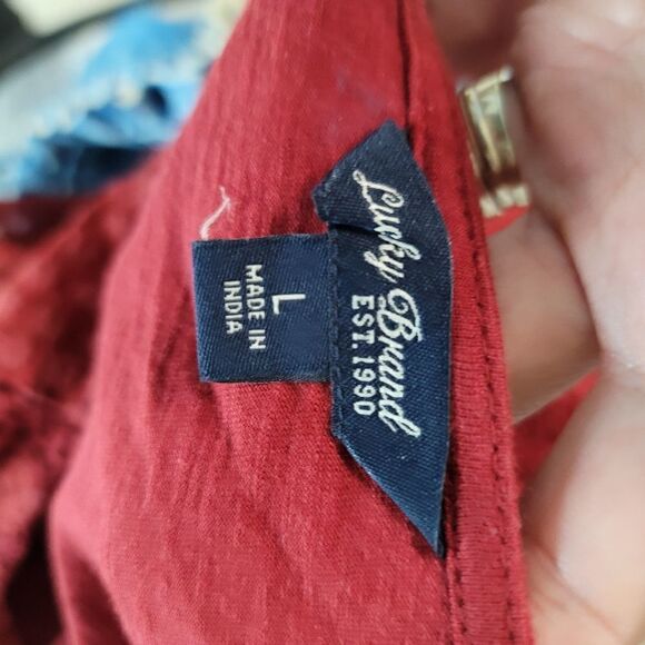 Lucky brand brick red boho top with semi sheer panels - Picture 9 of 12